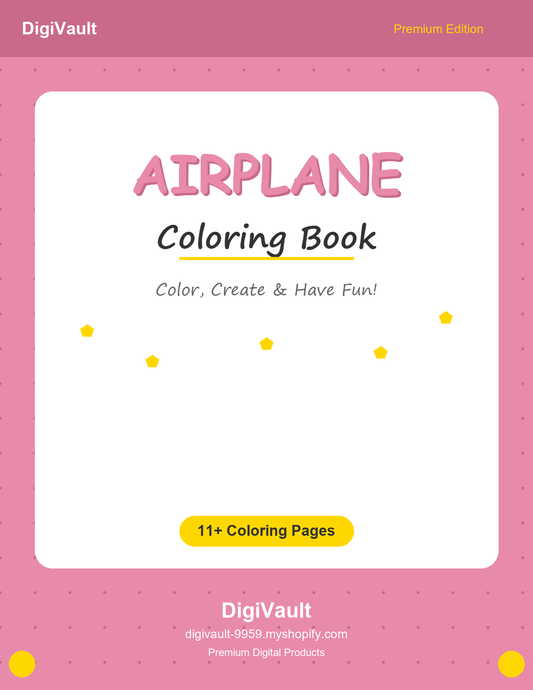 Airplane Coloring Book Cover - DigiVault Premium Edition with 11 fun coloring pages for kids