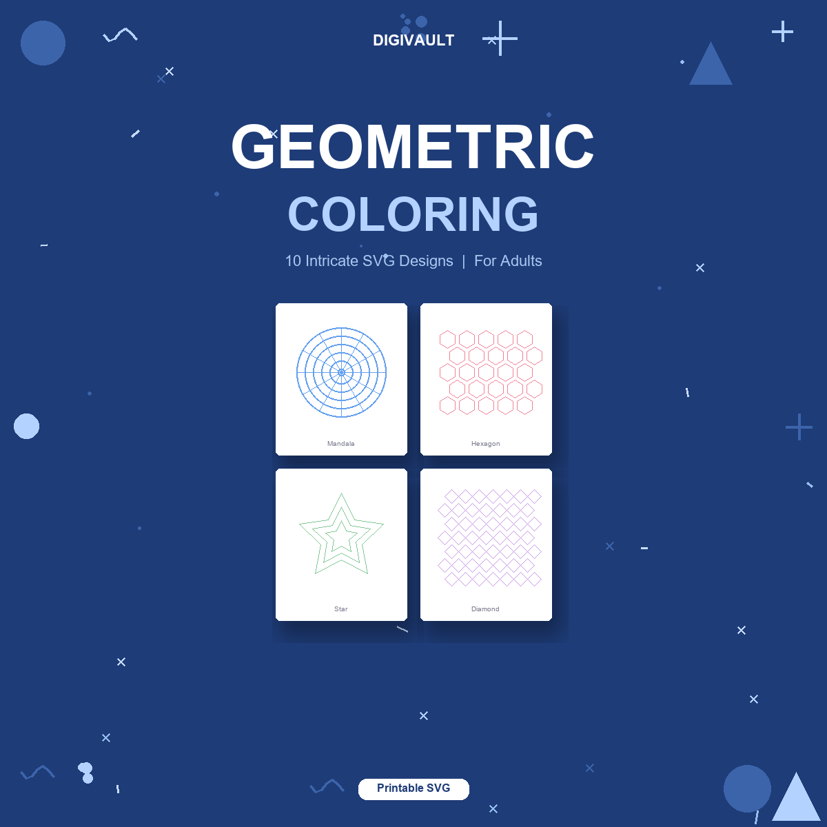 Geometric Coloring Pages - 10 Intricate SVG Designs for Adults
