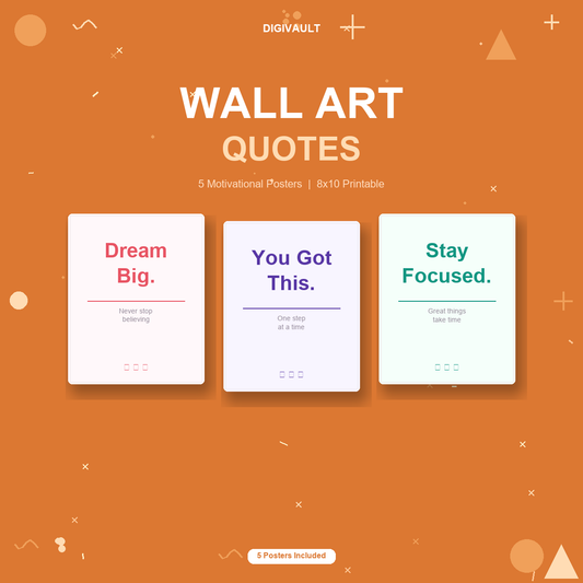 Motivational Wall Art Set - 5 Aesthetic Printable Quote Posters (8x10)